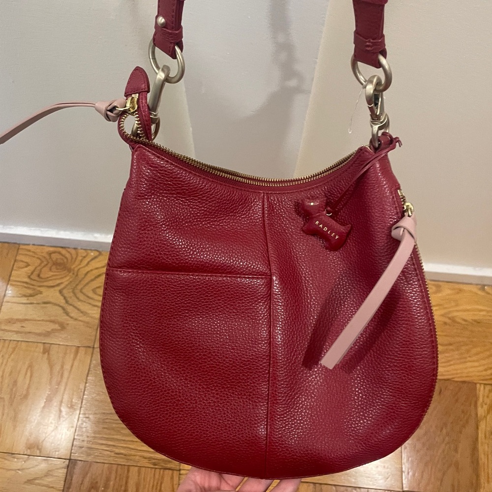 RADLEY LONDON Red Pebbled Leather Crossbody Bag with expandable zipper bottom!!!